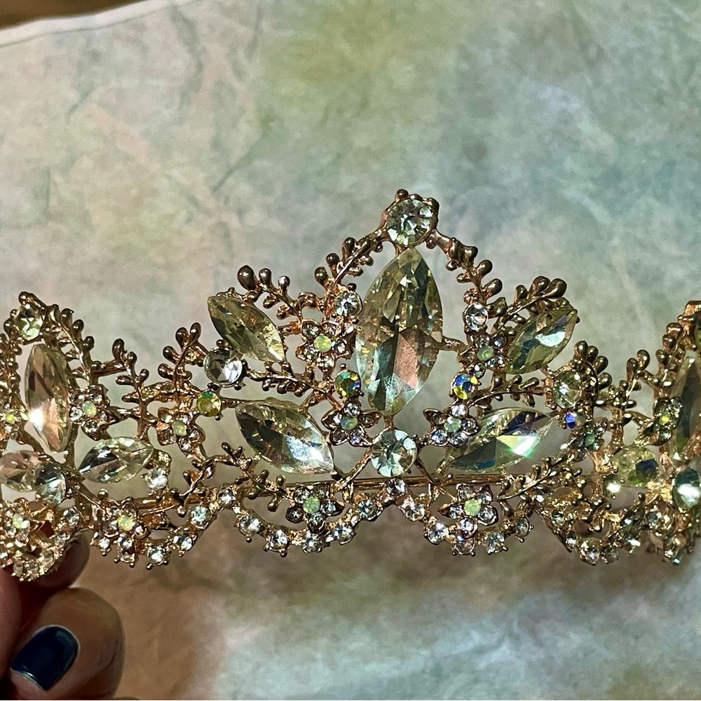Vintage Rose Gold Rhinestone Bridal Tiara Crown, Quinceañera & Pageant Headpiece